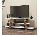 Mueble de televisión bellagio, aparador de salón, mueble bajo para tv, base de pared equipada, 120x34h42 cm, nogal y blanco
