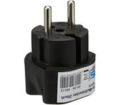As - schwabe spina europea a 2 prese, colore nero, 230 v, 16 a, adattatore schuko/euro, presa multipla, compatta e sicura, maggiore protezione da cont