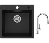 Cecipa max fregadero de cuarzo negro 45x45 cm fregadero de 1 sena de cuarzo y resina + mezclador de cocina con rociador extraíble cepillado