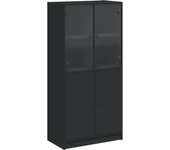 Aparador alto | aparador de comedor | armario de cocina con puertas madera ingeniería negro 68x37x142 cm cfw60142
