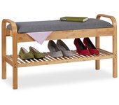 Relaxdays banco zapatero, para 4 pares de zapatos, 50x90x33cm, asiento acolchado y espacio de almacenaje, natural y gris