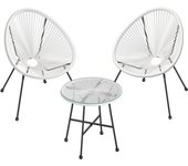 Conjunto de muebles de jardín de 3 piezas, sillas acapulco y mesa con tapa de cristal, asientos de exterior e interior, blanco