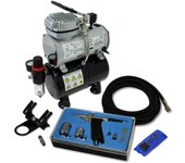 Set de aerografía para principiantes con compresor as189 con 1 aerógrafo y múltiples accesorios