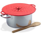 Relaxdays tapa antisalpicaduras, vaporera silicona, salvamanteles para ollas, resistente al calor, 30 cm, rojo