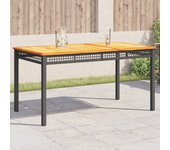 Mesa de jardín negra 140x80x75 cm trenzada de resina y madera de acacia