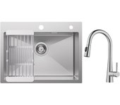 Cecipa max 1 fregadero para lavabo 60×45cm fregadero de inox cepillado con escurridor + grifo con ducha extraíble, 3 modos de salida de agua
