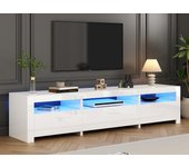 Mueble tv 190x24x40 cm - con iluminación led - espacio de almacenamiento - para tv de 80 - blanco