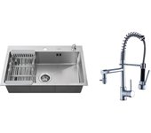 2 en1 fregadero cocina cepillado 68x45x19cm avedistruidor jabón/ escurridor cesta+grifo cocina rotativo 360° ducha extragible