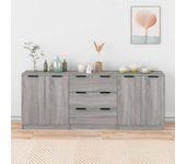 Aparador de 3 piezas | aparador de comedor | armario de cocina madera contrachapada gris sonoma cfw75239