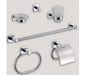 Estuche 6 pzs. accesorios de baño acero inoxidable square. portarrollos, t. anilla, t. barra, percha, jabonera y portavasos/cepillos de dientes
