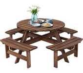 Mesa de picnic con 4 bancos, muebles de jardín de madera de abeto para 8 personas