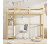 Litera infantil 90*200 cm, escalera de seguridad vertical, cajones y estantes, diseño de valla alta, madera + blanco