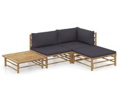 Vidaxl set de muebles de jardín 4 piezas bambú con cojines gris oscuro