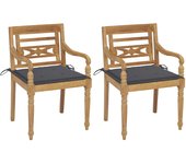 Sillas batavia 2 piezas con cojines antracita madera teca