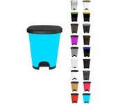 Cubo basura plástico moderno | apertura con pedal | cubo reciclar | 27 litros (negro - azul turquesa)