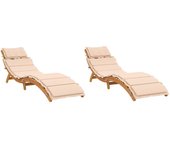 Pack 2 uds tumbona | silla de jardíns con cojines madera maciza de acacia beige cfw56592