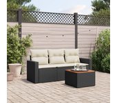 Juego de sofás jardín 4 piezas | conjunto de jardín de ocio | set de comedor de jardín con cojines ratán sintético negro cfw608510