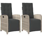 2 piezas silla reclinable jardín | silla de exterior | sillon jardín y reposapiés ratán pe gris claro cfw599667