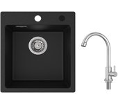 Fregadero cecipa max 40x45cm negro en cuarzo y resina fregadero 1 seno + grifo de agua fría, cepillado