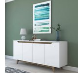 Aparador ascaro, bufé de salón, aparador de salón, despensa de cocina, 180x45h79 cm, blanco y nogal