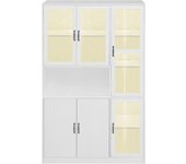 Vitrina blanca con estantes y puertas, librería de lujo con iluminación led