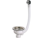 Desagüe fregadero ø90mm, cesto inox, cubeta ø113, apriete 0 a 25, con rebosadero