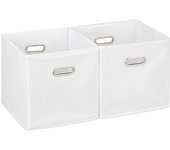 Relaxdays cajas de almacenaje, set de dos cestas, sin tapa, con asas, plegable, cuadrado, 30 cm, blanco
