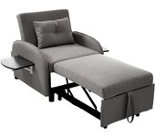 Sofá cama individual extensible 3 en 1: con función cama, sillón reclinable y reposabrazos con mesas plegables