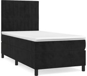 Cama con somier tapizado y colchón de polipiel negra 90x190 cm