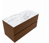 Mondiaz vica dlux 100cm mueble de baño color rust con 2 cajones. con lavabo cloud derecho sin orificios color glace