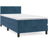 Cama con somier tapizado y colchón de terciopelo azul oscuro 90x190 cm