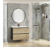 Conjunto de baño jax | mueble suspendido | 90 cm negro - nature | dos cajones | lavabo encastrado | no incluye espejo | mueble montado | plusbaño