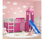 Cama altillo infantil con torre rosa 90x190 cm madera maciza de pino