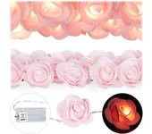 Relaxdays guirnalda de flores led, 20 luces led, iluminación de bodas, blanco cálido, rosa