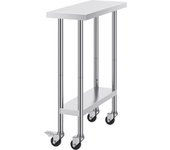 Succebuy mesa trabajo acero inoxidable 30 x 12 x 38 pulgadas, 4 ruedas, 3 alturas ajustables, mesa preparación alimentos robusta cocina plata