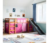 Maison exclusive - cama alta para niños con cortinas madera pino rosa 90x190 cm