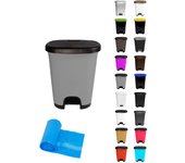 Cubo basura plástico moderno | apertura con pedal | cubo reciclar | 27 litros + bolsas (negro - gris)
