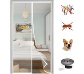 Mosquitera magnética para puerta, resistente cortina de poliéster con apertura magnética, ideal para puertas de balcón, color blanco, 70 x 200 cm