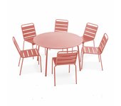 Mesa redonda de jardín y 6 sillas de metal arcilla, palavas - oviala