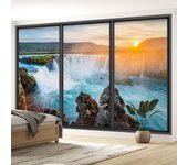 Papel pintado panorámico trampantojo ventanal - cascadas