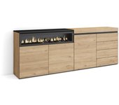 Amueblate online, aparador, con almacenamiento, 207x75x35 cm, dormitorio, habitación, chimenea eléctrica, cómoda, cajonera, roble