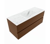 Mondiaz vica dlux 120cm mueble de baño color rust con 2 cajones. con lavabo cloud centro sin orificios color opalo