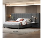 Cama tapizada 160 x 200 cm con cabecero y respaldo alargados - estantes - terciopelo - gris