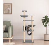 Rascador para gatos con postes de sisal gris claro 141 cm