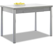 Mesa de cocina extensible 2 alas - 90x50 cm (140x50 cm) - estructura y alas color aluminio - tapa cristal color blanca