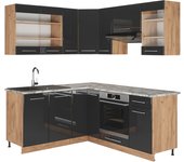 Vicco cocina esquinera fame-line, antracita brillo intenso/roble dorado eléctrico, 160 x 60 cm sin encimera