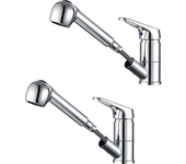 2pcs mezclador cocina auralum max, cromado,grifo cocina con ducha,mezclador fregadero de cavo bajo,grifo fregadero giratorio 360°,agua fría/caliente
