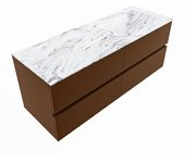 Mondiaz vica dlux 130cm mueble de baño color rust con 4 cajones. con lavabo cloud derecho 1 orificio color glace