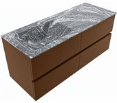 Mondiaz vica dlux 120cm mueble de baño color rust con 4 cajones. con lavabo cloud izquierda sin orificios color lava