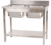 Romux® fregadero de acero inoxidable de 2 senos 1200x700x850 mm desmontable | pica industrial con patas | pila lavadero para cocina restaurantes